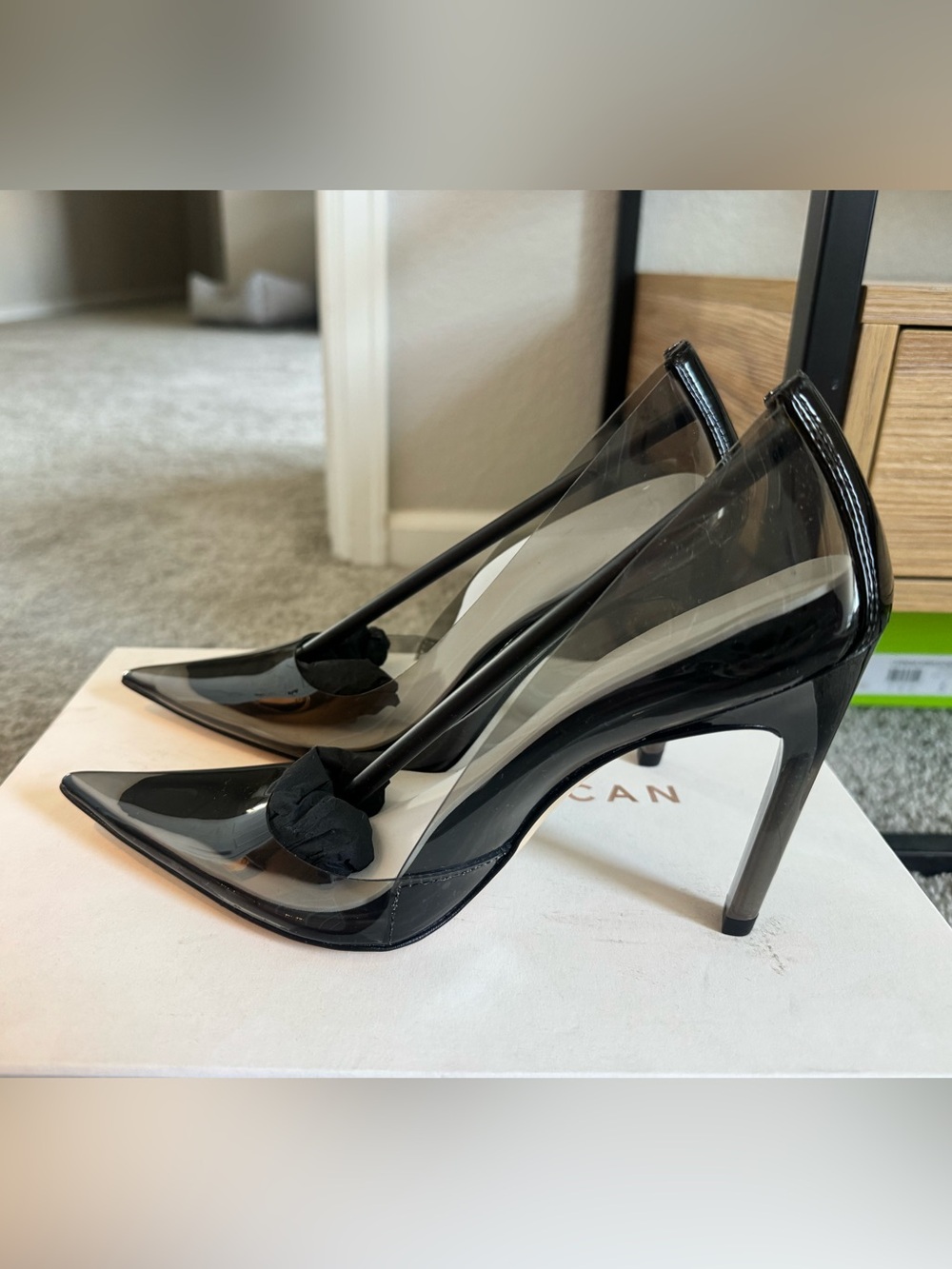 Good American Black Pointed Toe Pumps High Heels Stiletto PVC Women Size 4